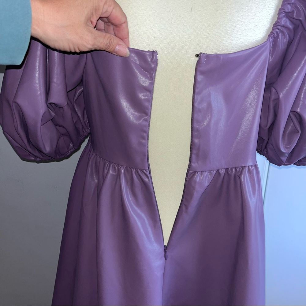 Dance & Marvel Presley Vegan Leather Puff Sleeve Babydoll Dress - Picture 10 of 15